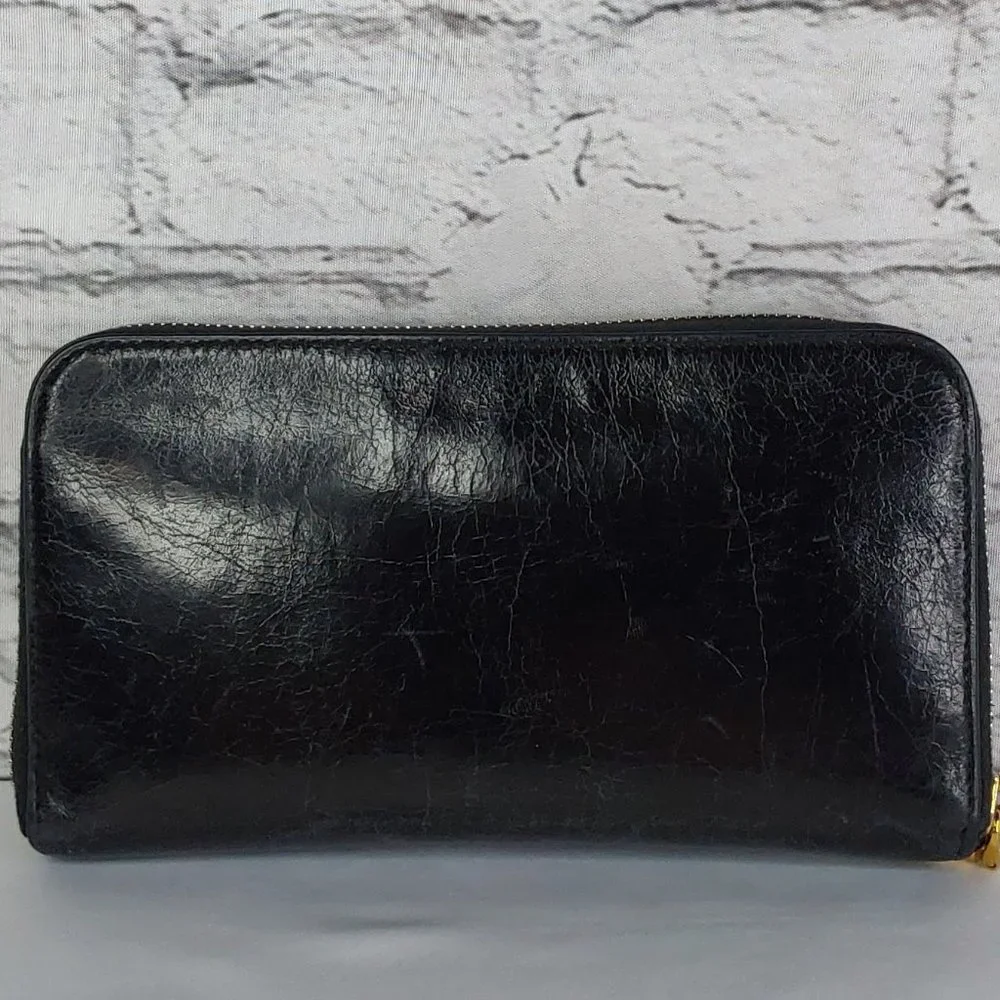 'MIU MIU' BOW-FRONT LEATHER WALLET FULL-ZIP  DISTRESSED ONYX - Picture 3 of 15